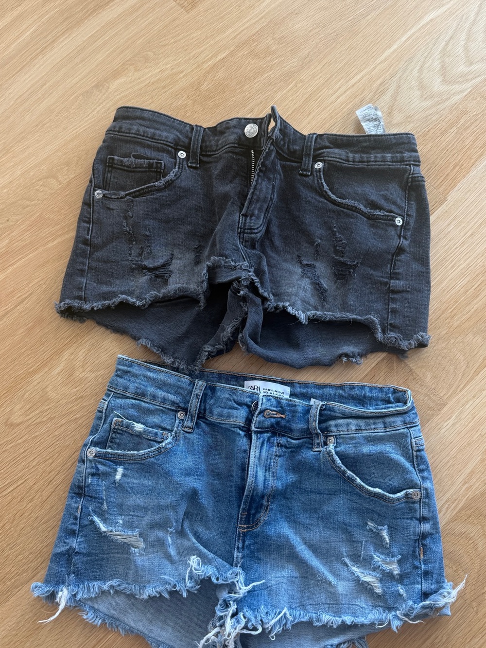 Zara Black and Blue Distressed Denim Jean Shorts (2-Pack)